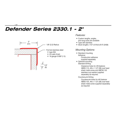Stainless Steel Corner Guards 2" Wings