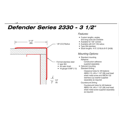Stainless Steel Corner Guards 3.5" Wings
